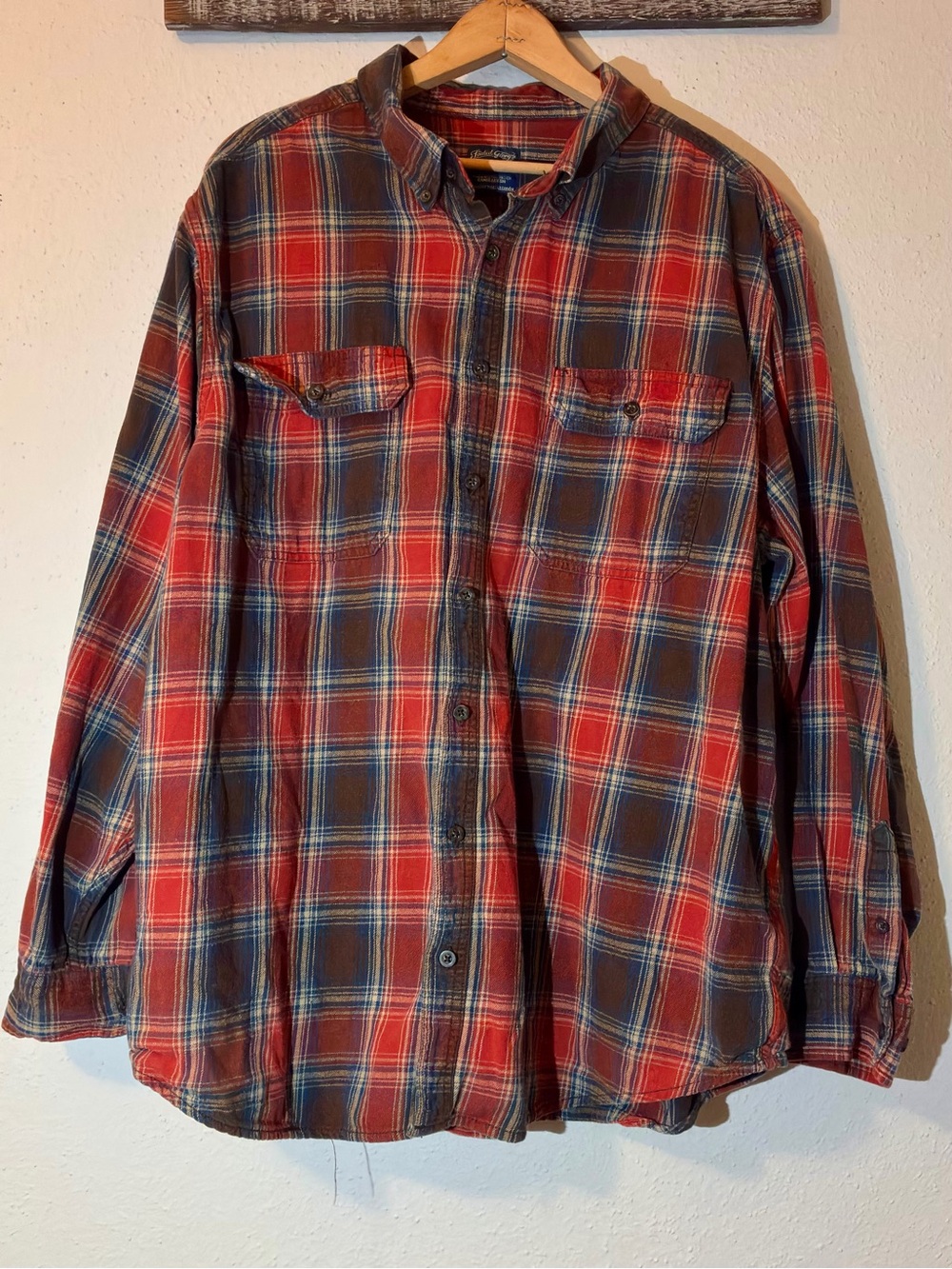 Faded Glory Men's Plaid Flannel Button Down Shirt Red 2XL Regular Fit